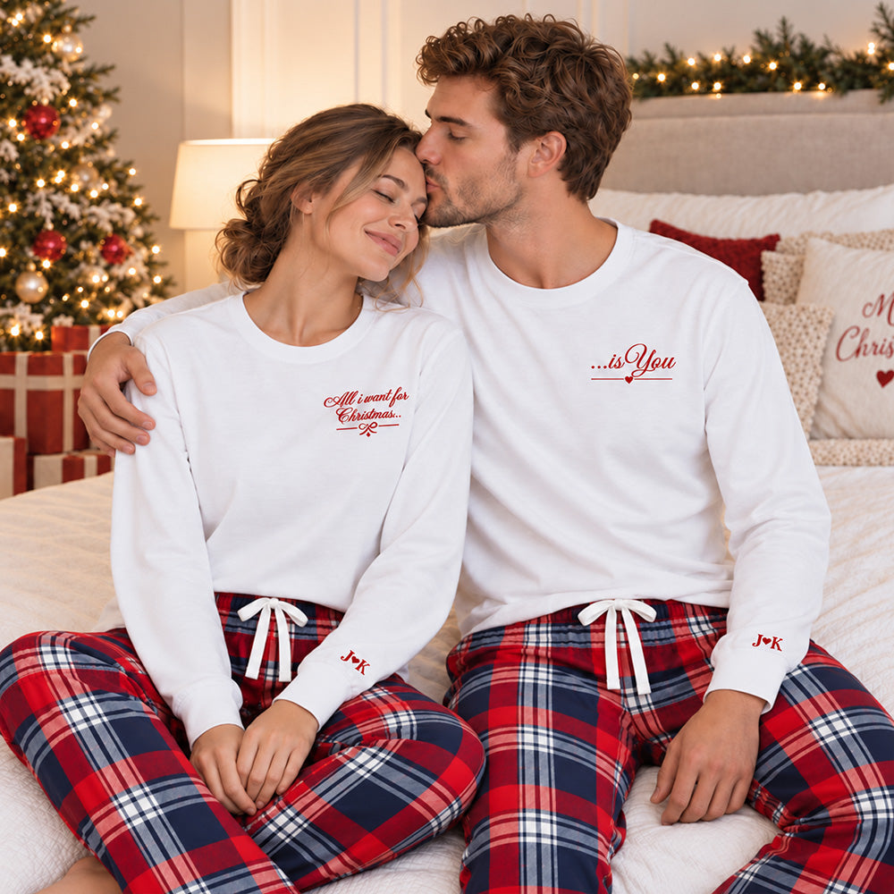 Personalized Name Cuff Long Sleeve Matching Christmas Pajamas