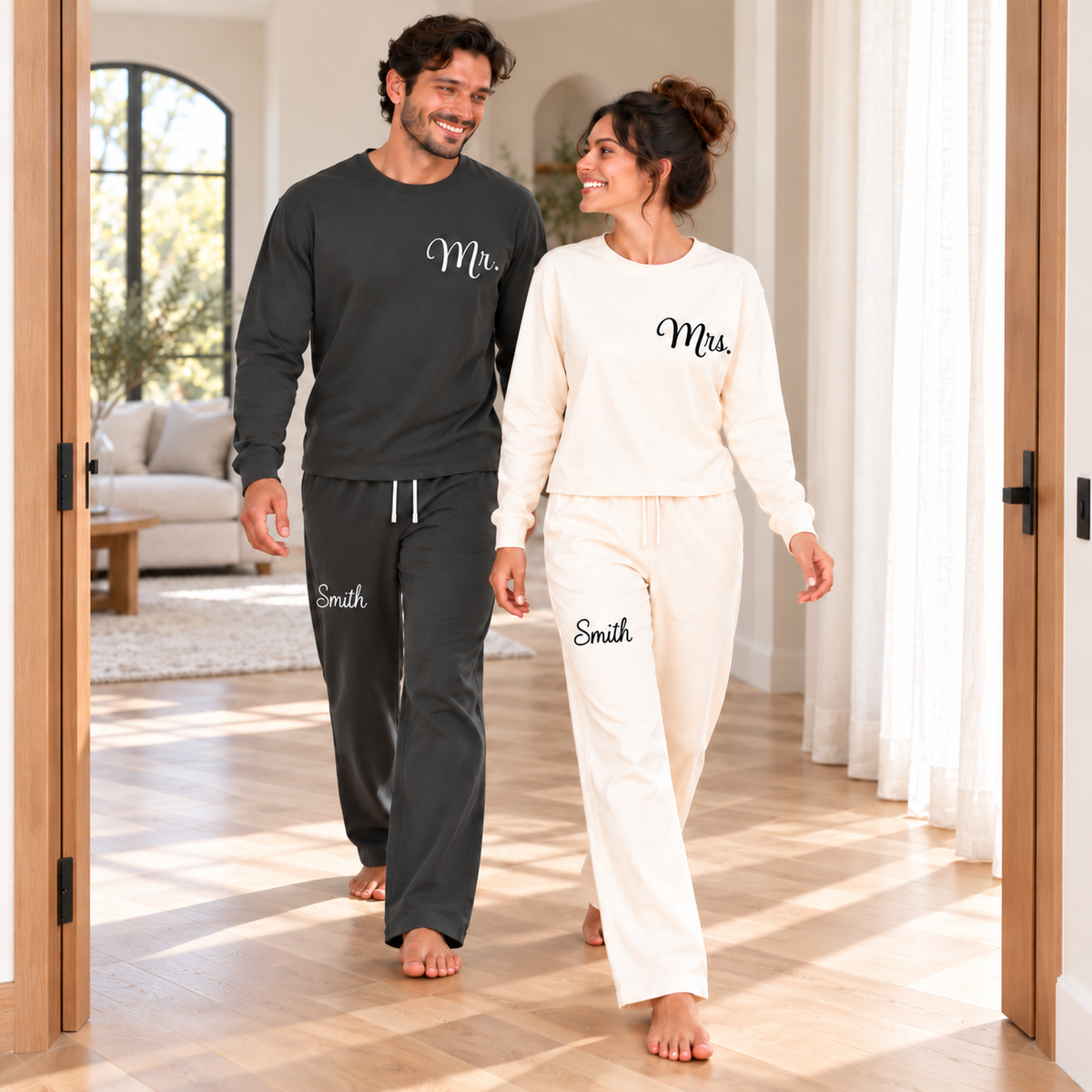 Personalized Mr & Mrs Long Sleeve Matching Pajamas