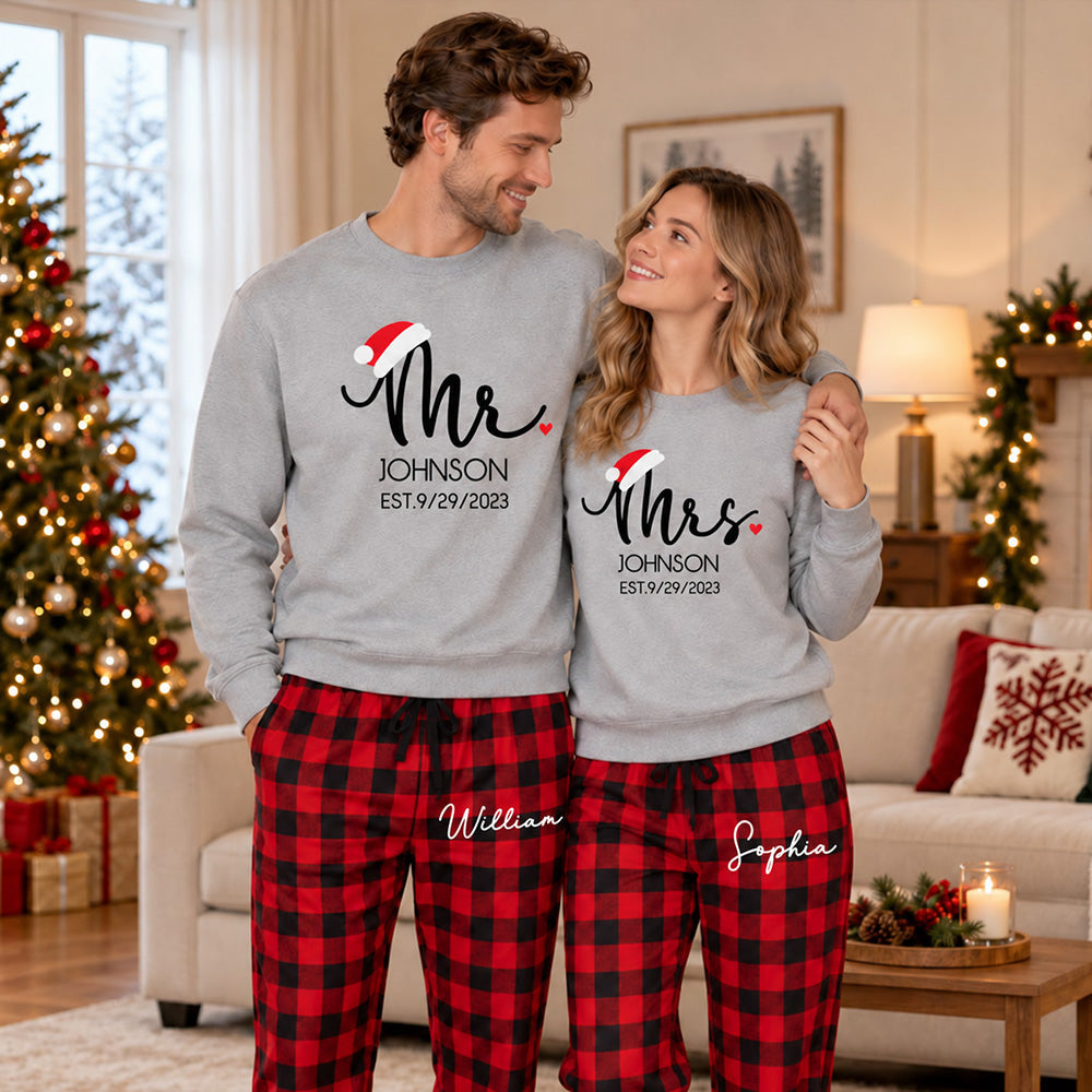 Personalized Mr & Mrs First Christmas Matching Pajamas