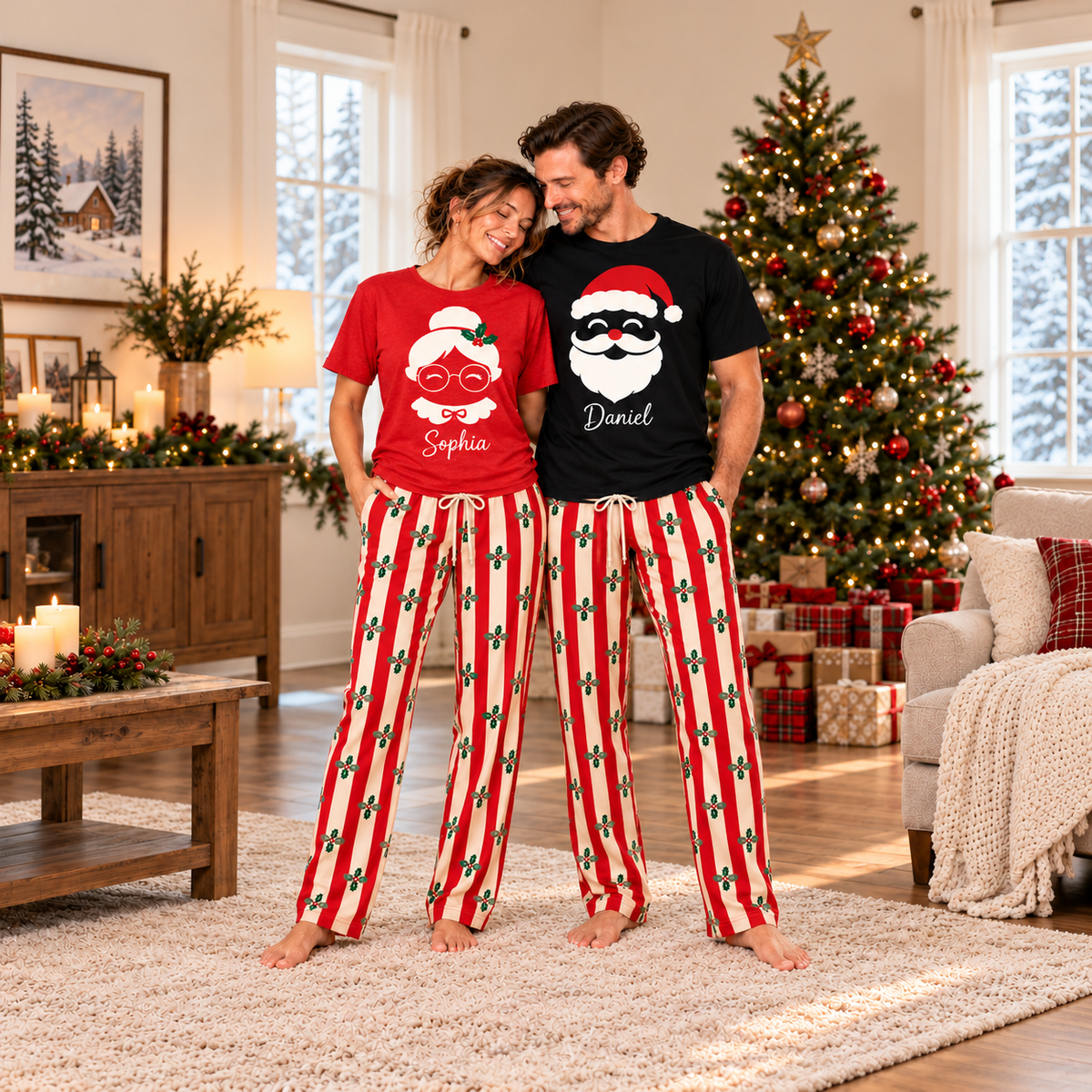 Personalized Mr & Mrs Claus Matching Christmas Pajamas