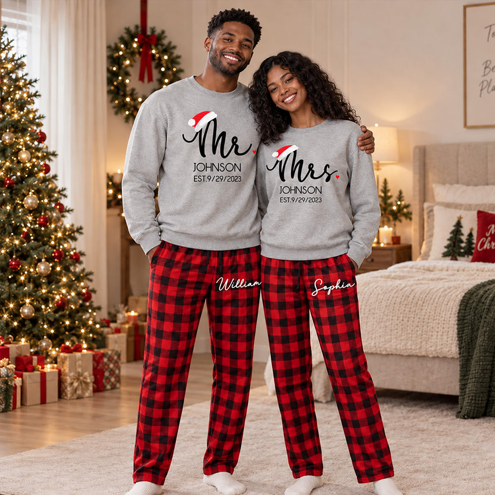 Personalized Mr & Mrs First Christmas Matching Pajamas