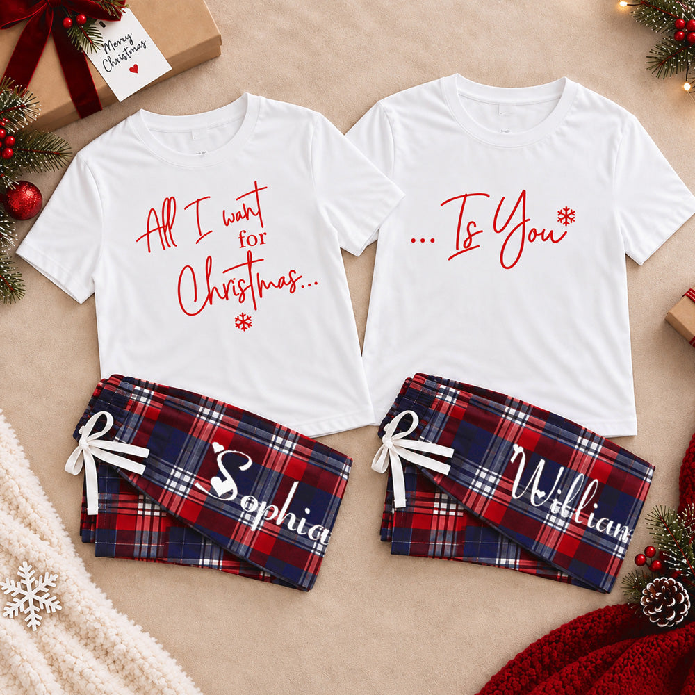 Personalized All I Want for Christmas Couple Pajamas