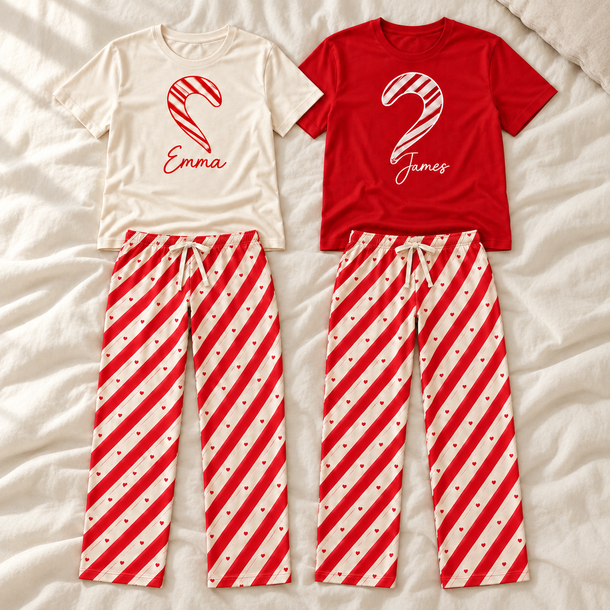 Personalized Candy Cane Heart Matching Christmas Pajamas