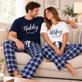 Personalized Wifey & Hubby Navy Plaid Matching Pajamas