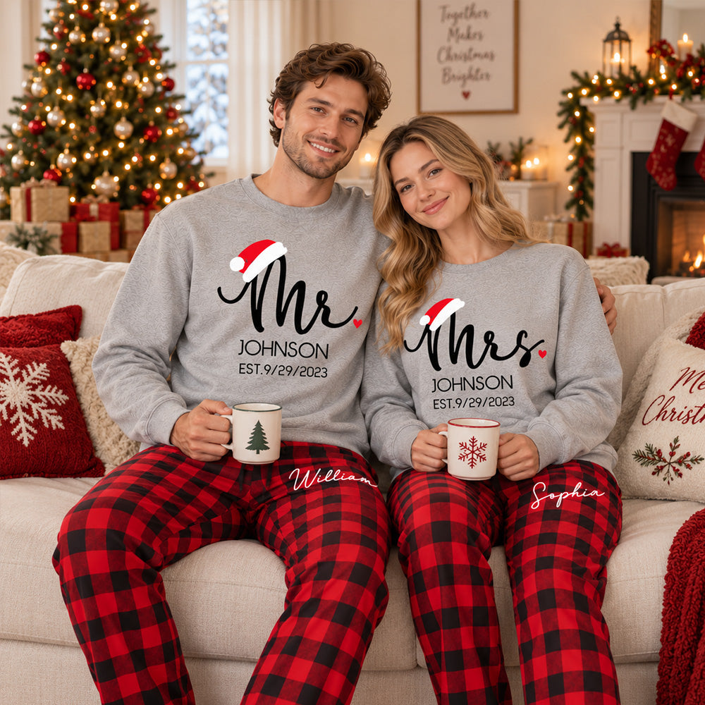 Personalized Mr & Mrs First Christmas Matching Pajamas
