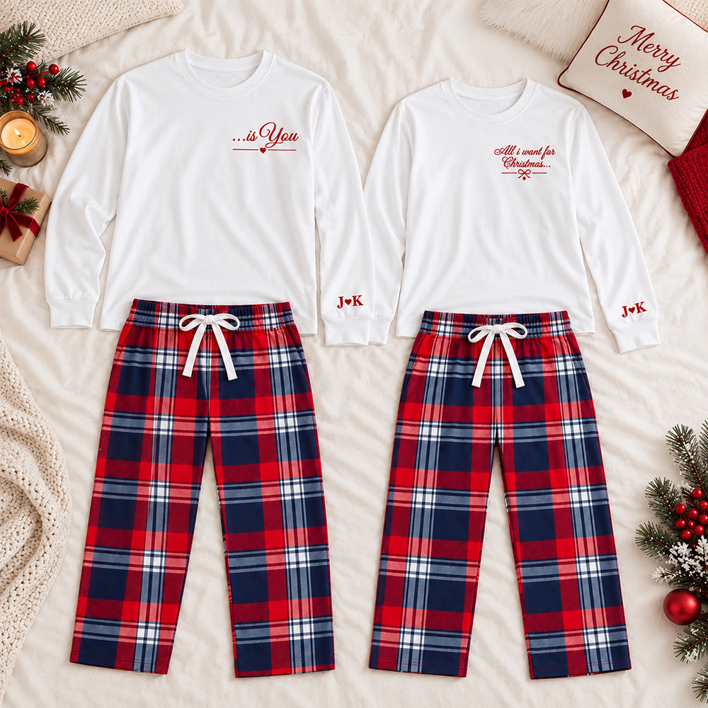 Personalized Name Cuff Long Sleeve Matching Christmas Pajamas