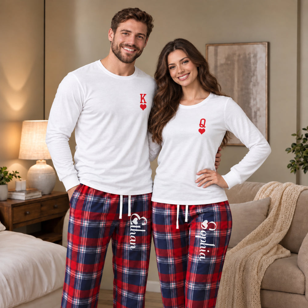 Personalized King & Queen Plaid Matching Pajamas