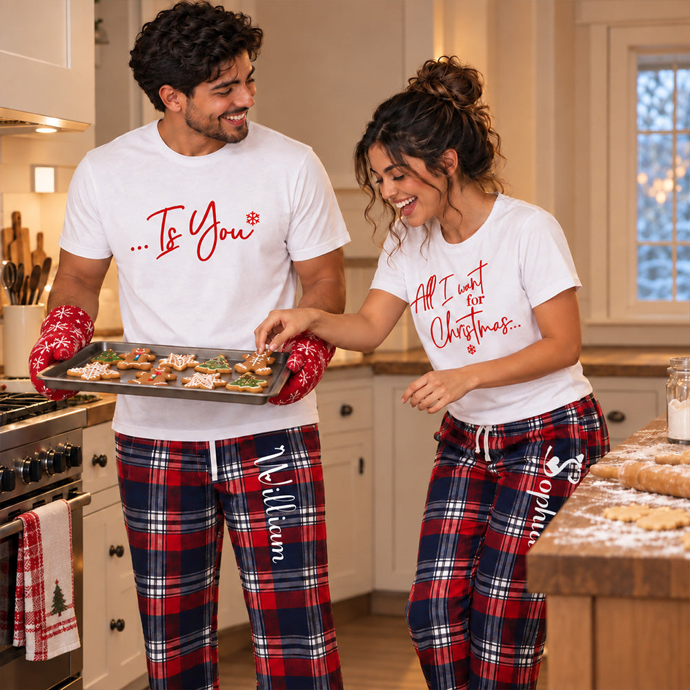 Personalized All I Want for Christmas Couple Pajamas