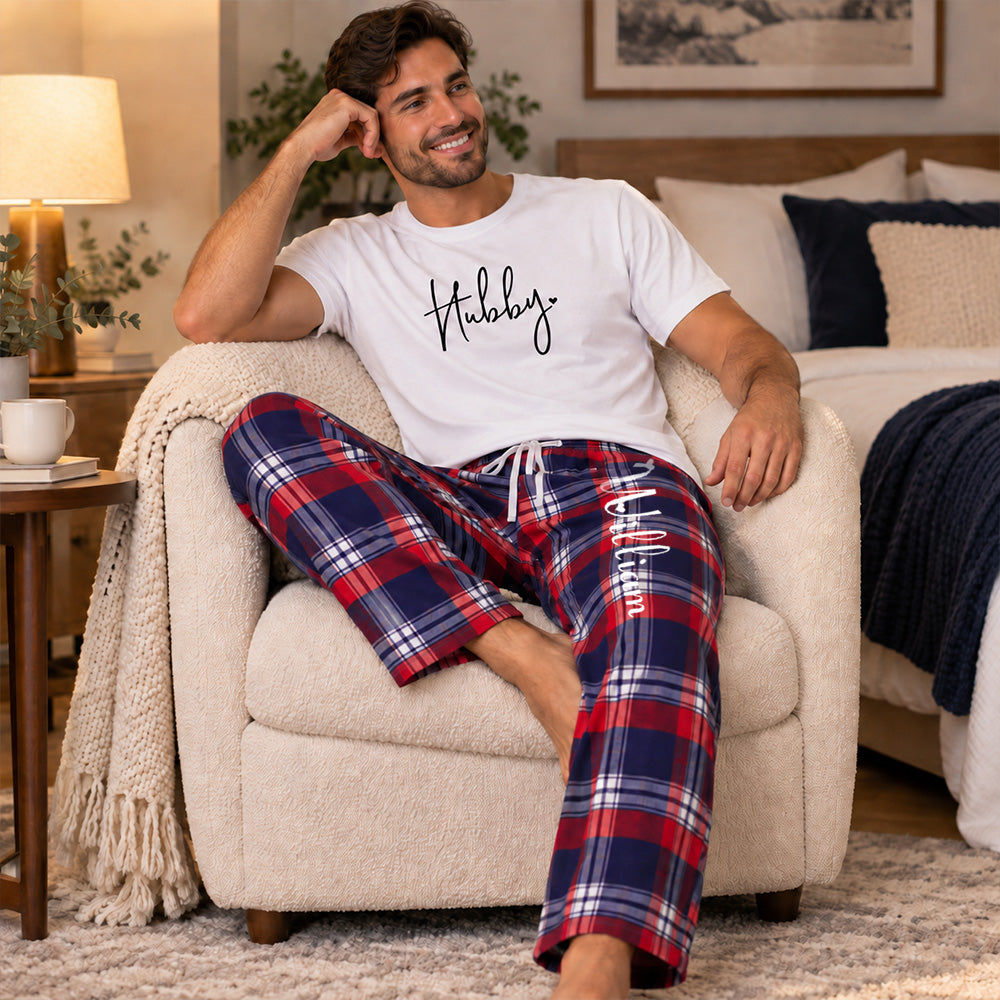 Personalized Wifey & Hubby Red Plaid Matching Pajamas