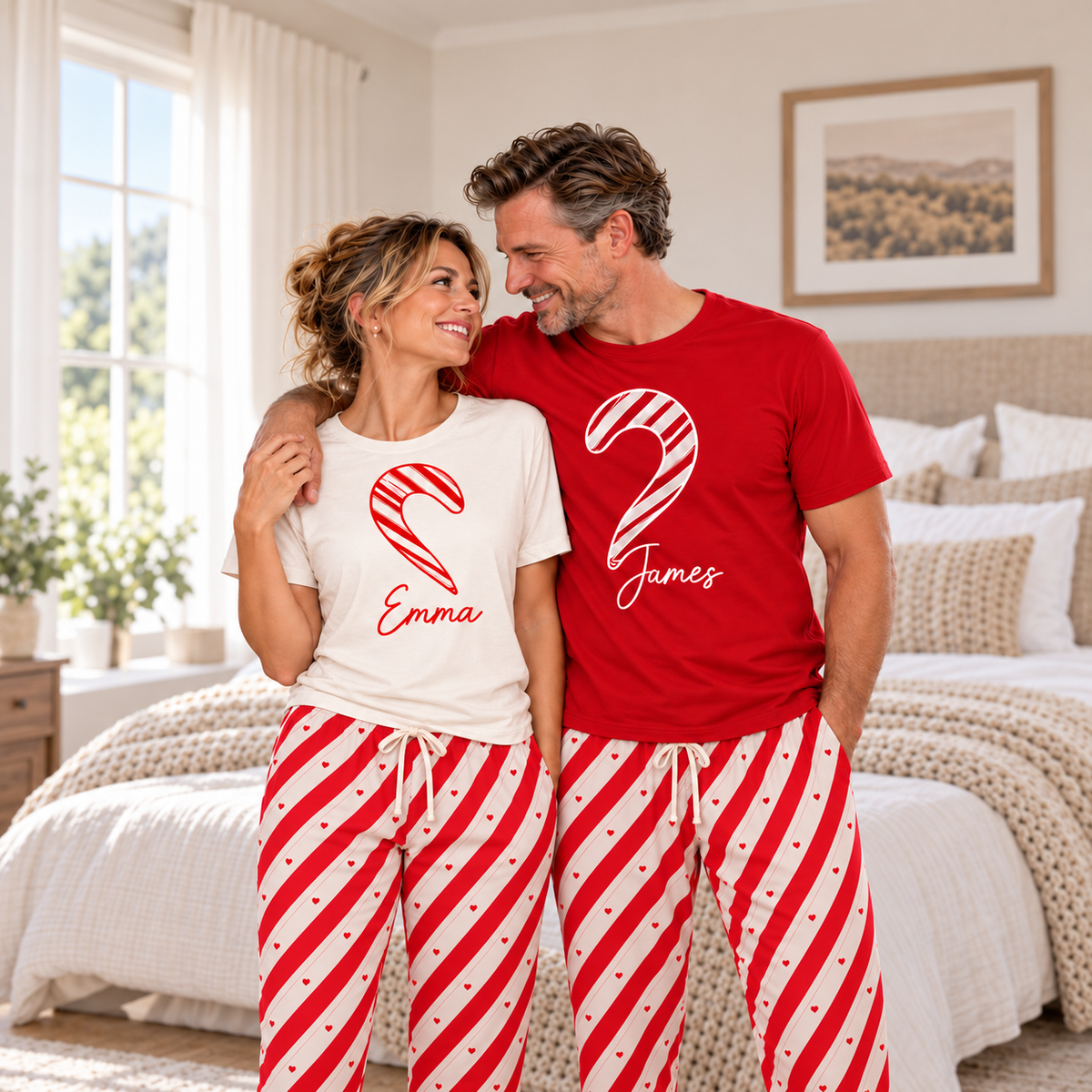 Personalized Candy Cane Heart Matching Christmas Pajamas