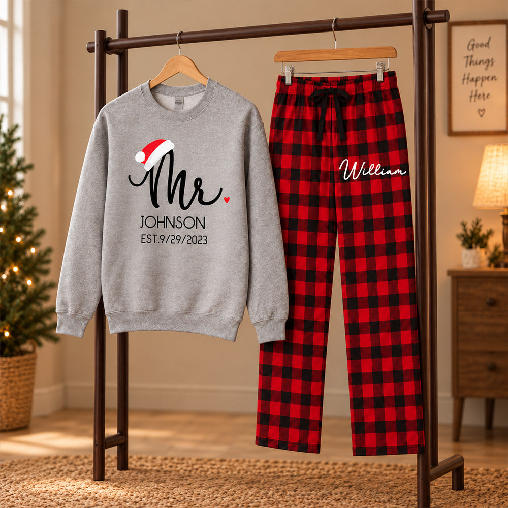 Personalized Mr & Mrs First Christmas Matching Pajamas