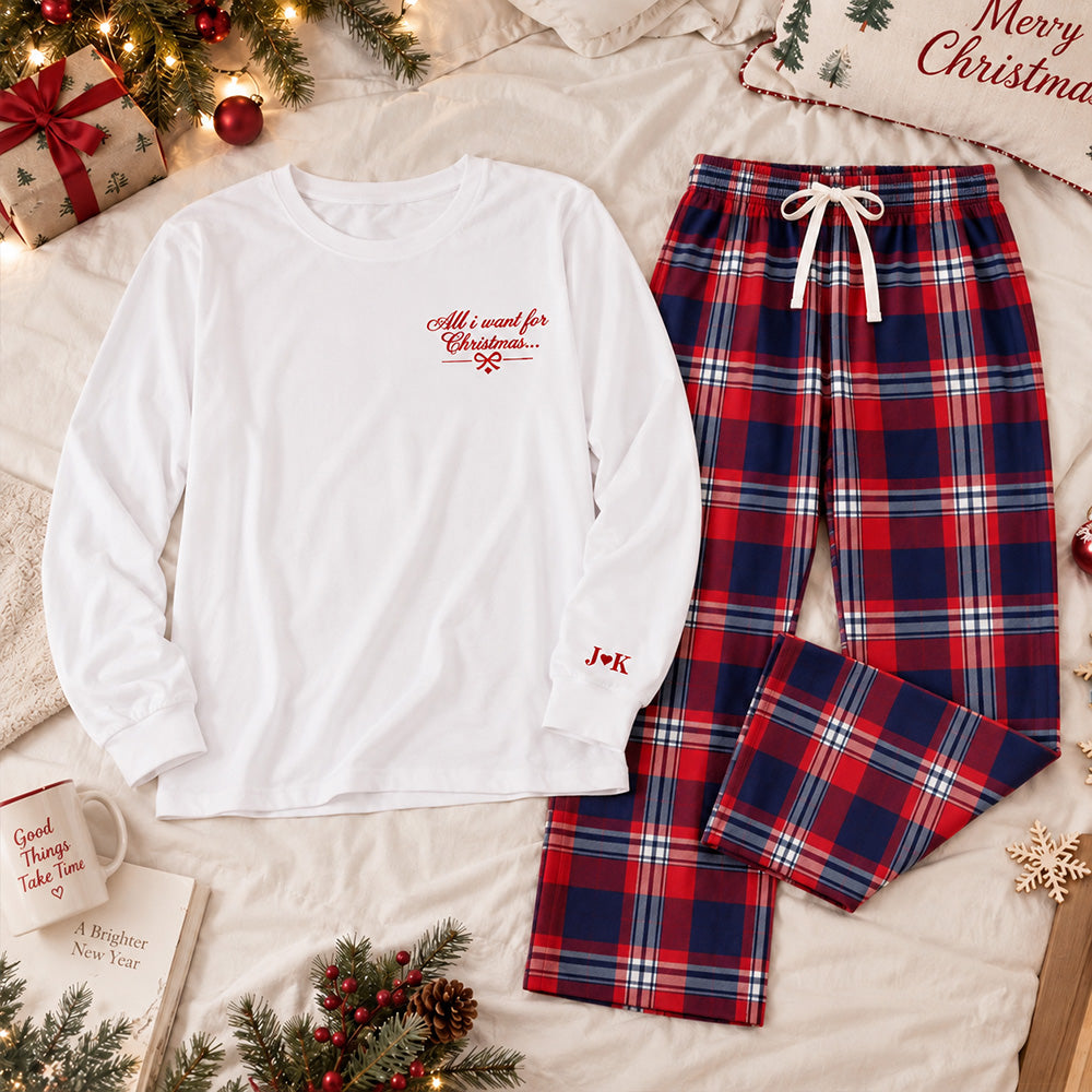 Personalized Name Cuff Long Sleeve Matching Christmas Pajamas
