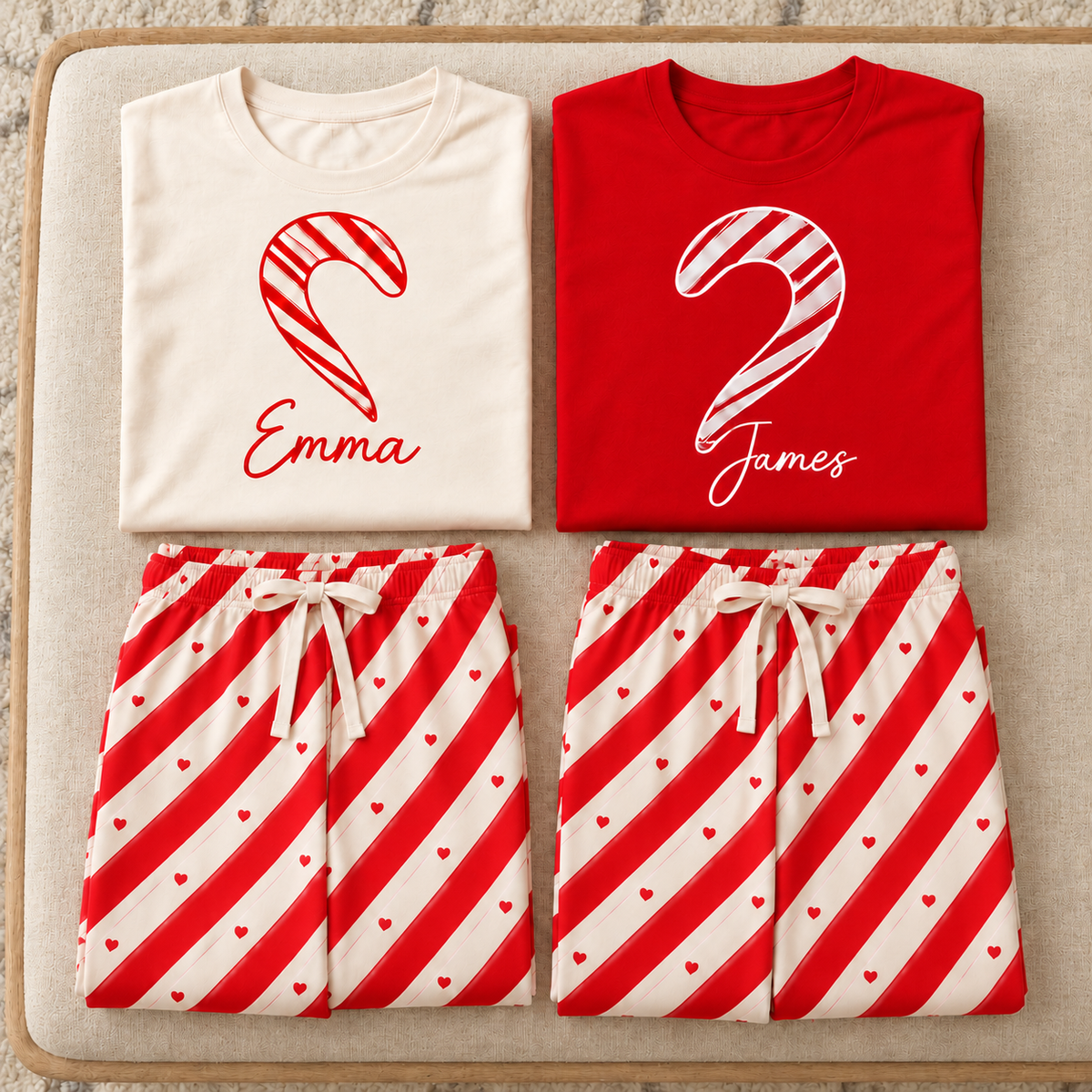 Personalized Candy Cane Heart Matching Christmas Pajamas