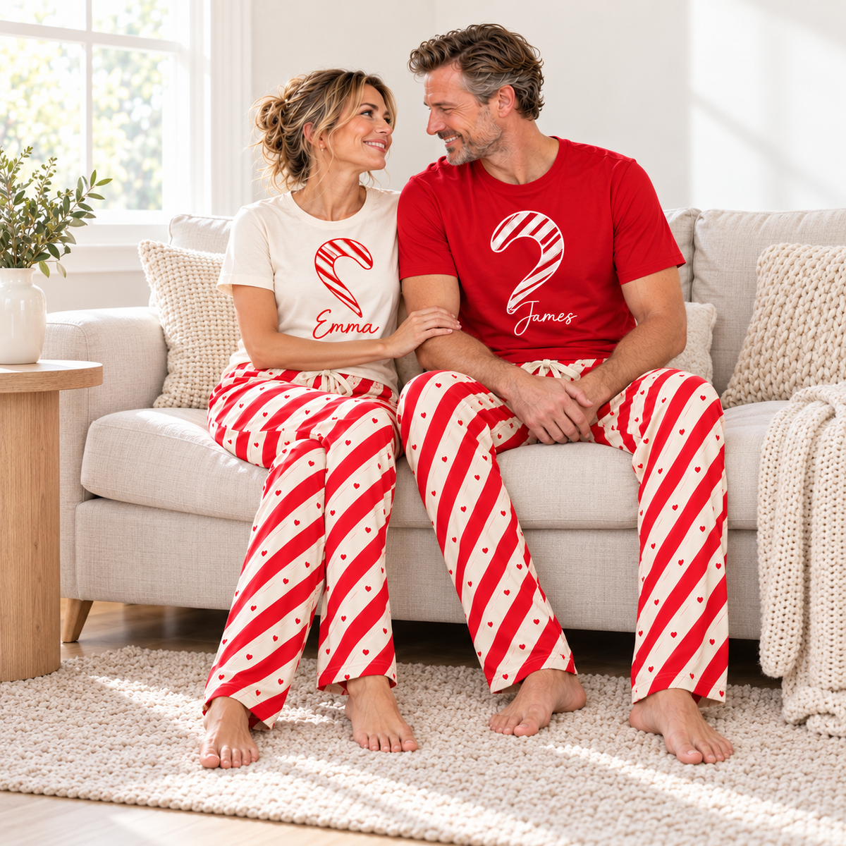 Personalized Candy Cane Heart Matching Christmas Pajamas
