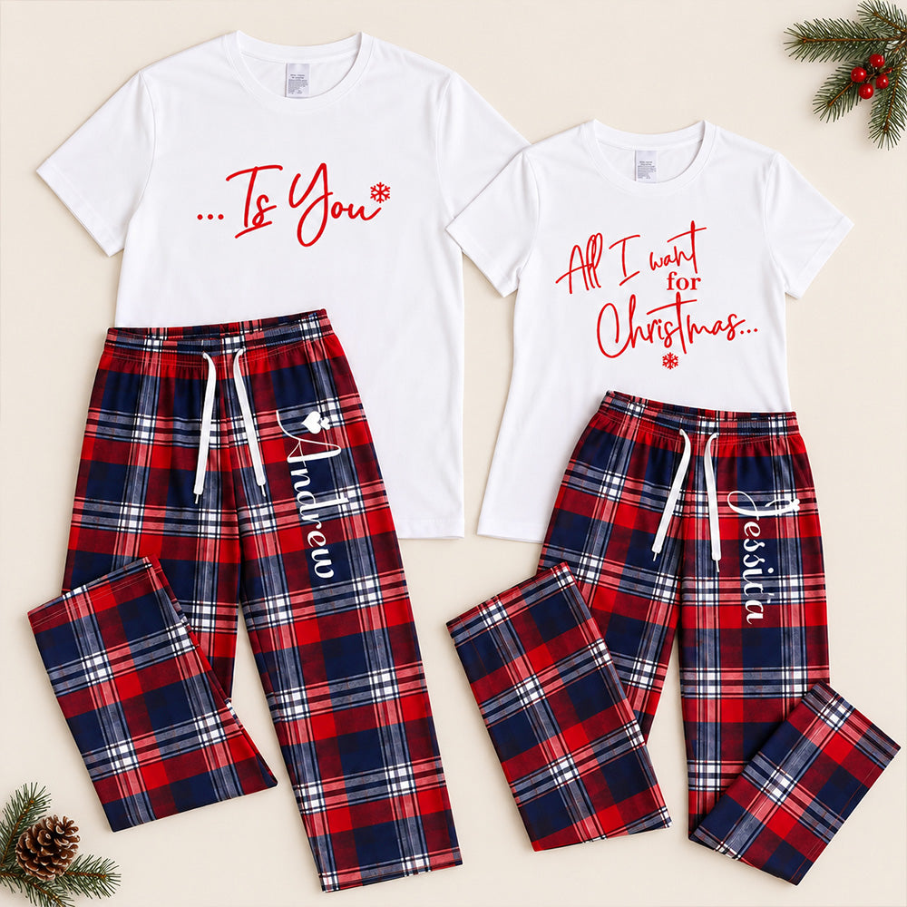Personalized All I Want for Christmas Couple Pajamas