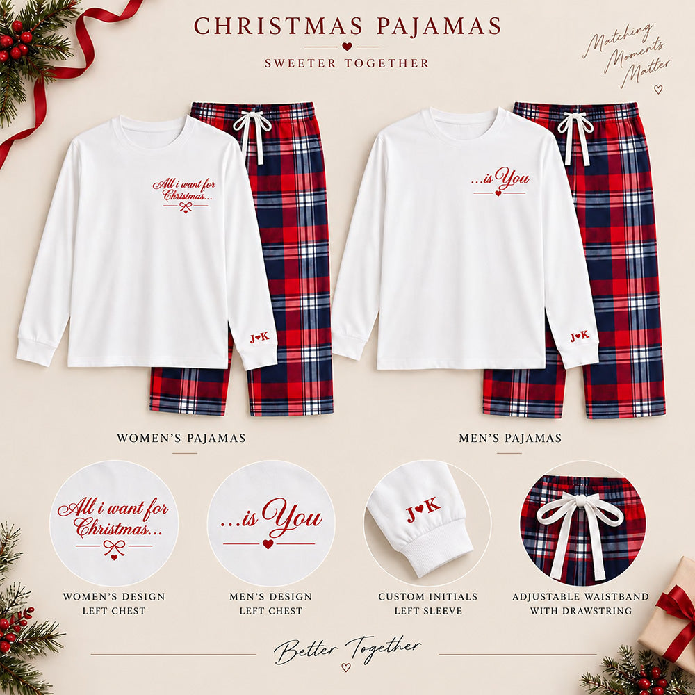Personalized Name Cuff Long Sleeve Matching Christmas Pajamas