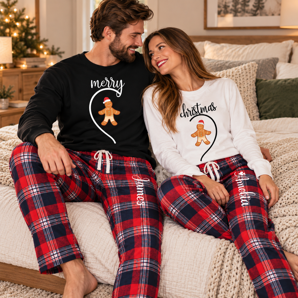 Merry & Christmas Gingerbread Matching Pajamas