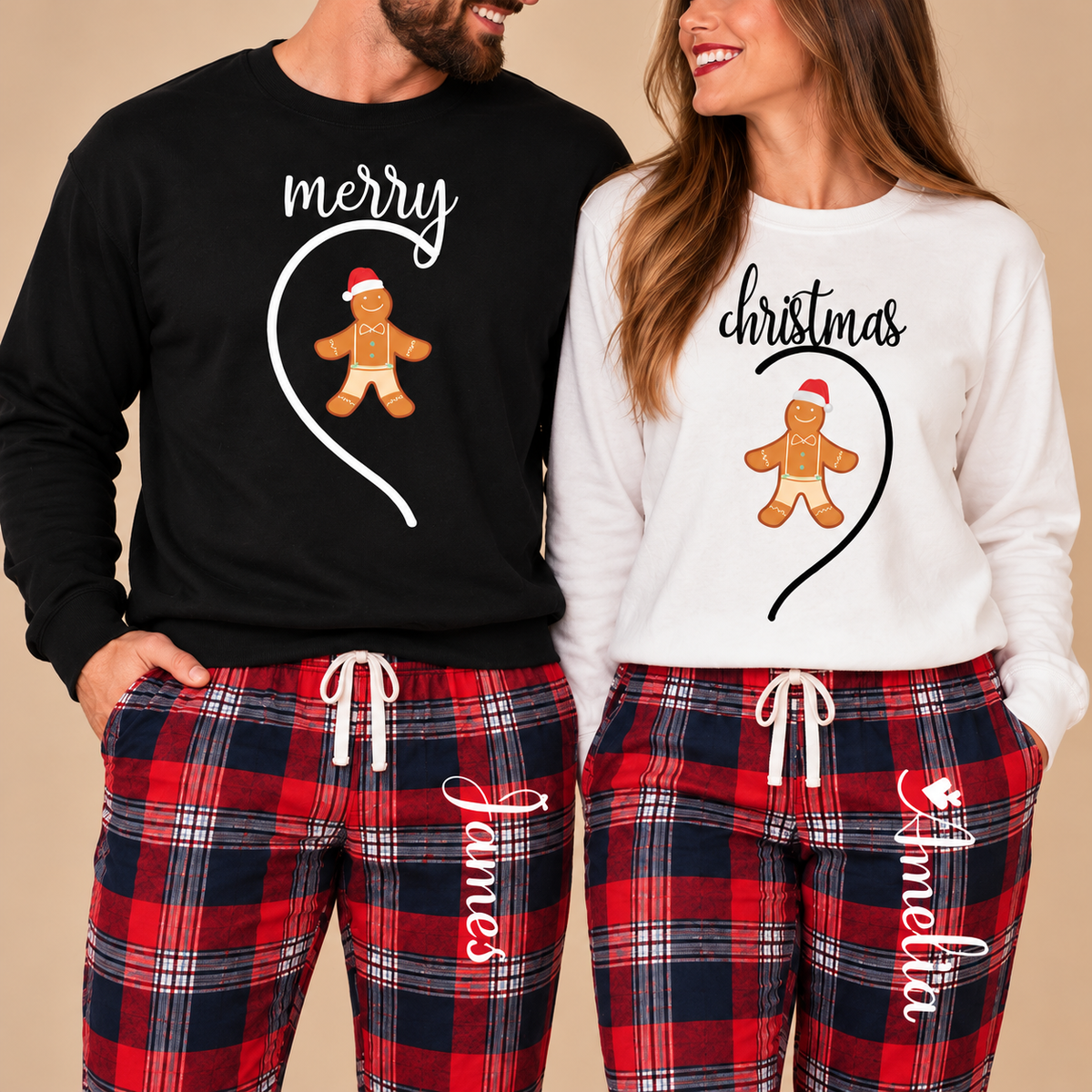 Merry & Christmas Gingerbread Matching Pajamas